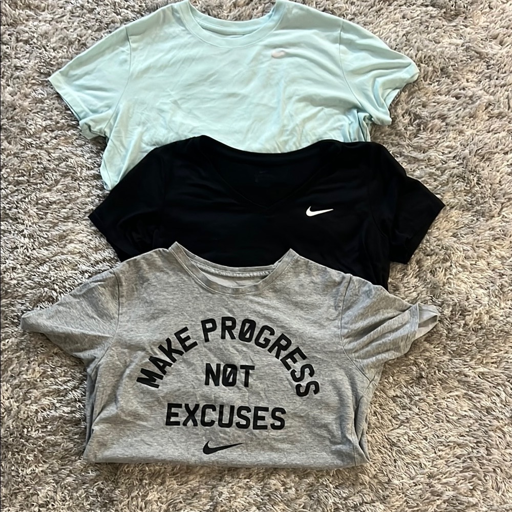 Nike T-Shirt Trio in Black, Gray, and Light Blue